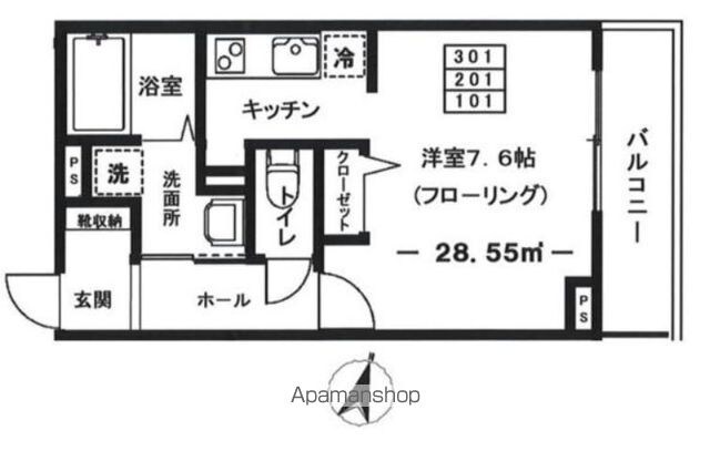 アシュエル三宿[1K/28.55m2]の間取図