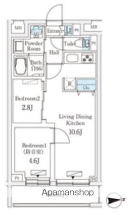 防音マンション　プラネソシエプラス桜台[2LDK/39.44m2]の間取図