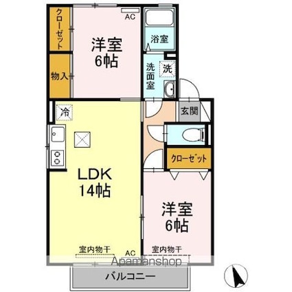 メゾン・テルシャトー　Ｂ棟[2LDK/59.58m2]の間取図