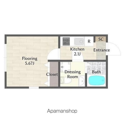 アメリカンリバティー東中野[1K/19.58m2]の間取図