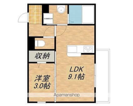 ビオット彦根　Ｂ棟[1LDK/31.43m2]の間取図