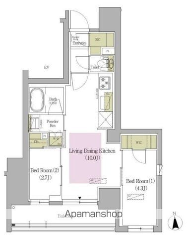 【新宿区早稲田鶴巻町のマンションの間取り】