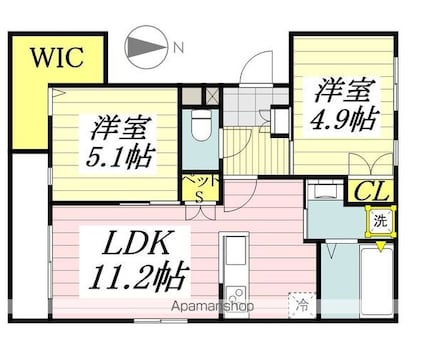 Ｂｒｏｗｎ　Ｗｉｎｇ[2LDK/53.38m2]の間取図
