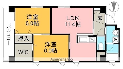 クレアフジモト[2LDK/55.97m2]の間取図