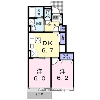 熊本県八代市千丁町吉王丸[2DK/45.82m2]の間取図