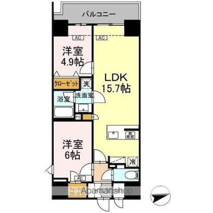 ロイジェントパークス上野[2LDK/56.99m2]の間取図