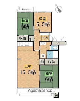 グリーンヒル寺田１２９号棟[3LDK/77.82m2]の間取図