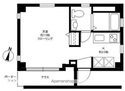 東京都目黒区東が丘２丁目[1K/25.2m2]の間取図