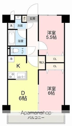 沖野マンションⅡ[2DK/44.2m2]の間取図