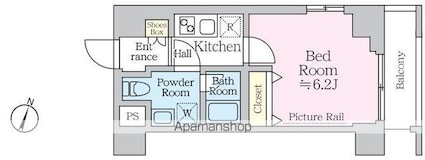 アイルプレミアム横浜ノルド[1K/22.01m2]の間取図