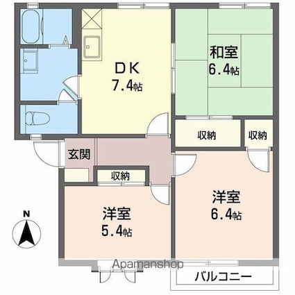セントレージ三本柳　Ｎ[3DK/62.63m2]の間取図