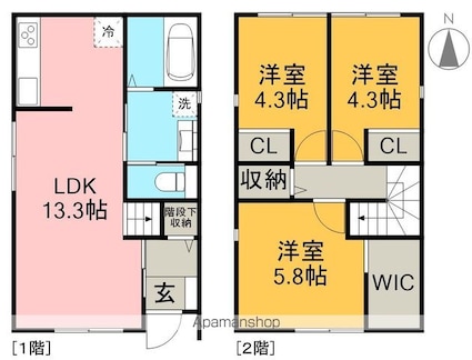 サニーデイズ　Ｄ棟Ｅ棟[3LDK/69.76m2]の間取図
