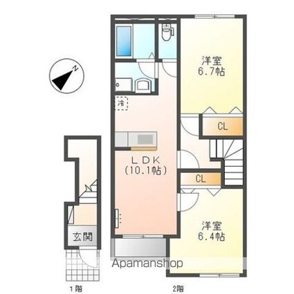 フローラルコートＤＳ[2LDK/58.4m2]の間取図