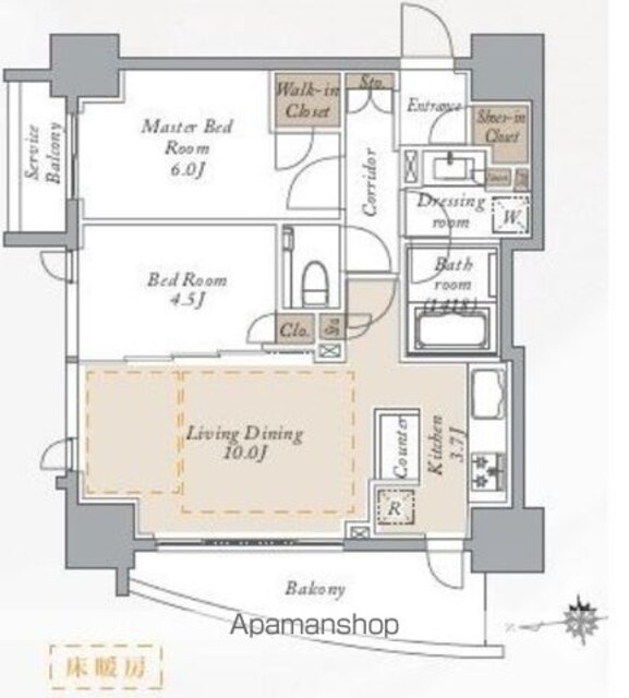 プライマルシティ神楽坂[2LDK/55.1m2]の間取図