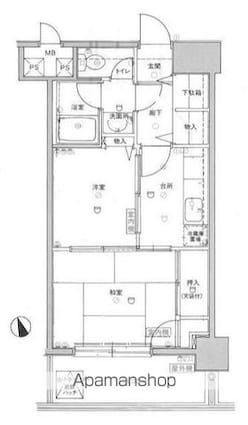 新宿御苑ダイカンプラザ[2K/34.42m2]の間取図