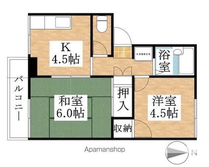 アベニュー１１Ａ棟[2K/34.5m2]の間取図