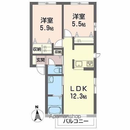 シャーメゾンｍｆ　Ｂ棟[2LDK/54.01m2]の間取図