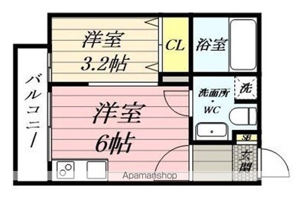 メリディアン国見弐番館[1R/24.66m2]の間取図