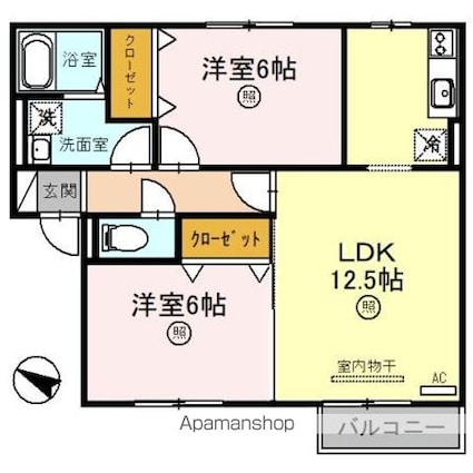 グランドソレイユ[2LDK/57.97m2]の間取図