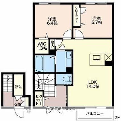 デアグランツ[2LDK/68.42m2]の間取図