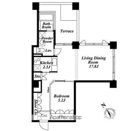 Ｑｉｚ広尾[1LDK/54.96m2]の間取図