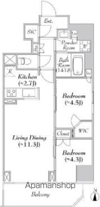 ＡＳＭＡＣＩ　ＭＡＩＳＯＮ両国Ⅱ[2LDK/54.75m2]の間取図