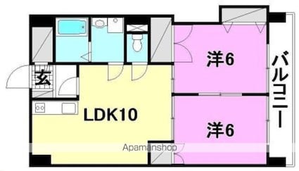 キャッスルビュー味酒野[2LDK/51.87m2]の間取図