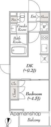 ルミーク本町イースト[1DK/25.44m2]の間取図