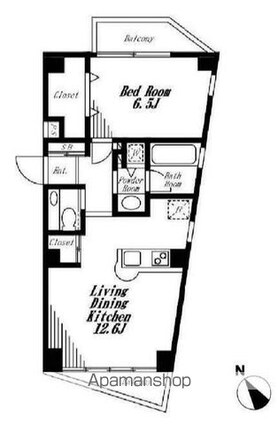 フラット御苑[1LDK/48m2]の間取図