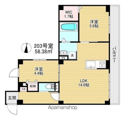 ｐｒｕｎｅ　ｈｏｎｊｏ[2LDK/58.38m2]の間取図