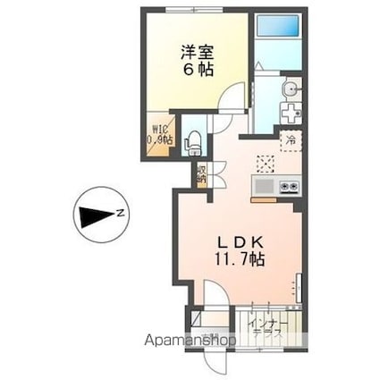 セラヴィ[1LDK/43.21m2]の間取図