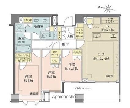 ザ・パークハウス千代田六番町[3LDK/84.2m2]の間取図