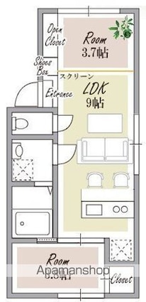 東京都中野区南台５丁目[2LDK/36.05m2]の間取図