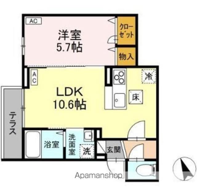 Ａｓｓｅｔ－Ｃｏｕｒｔ立川富士見町Ｂ[1LDK/37.6m2]の間取図