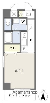 Ｍａｙｆａｉｒ　ＭＡＴＳＵＹＡＭＡＳＨＩＥＫＩ　ｓｑｕａｒｅ[1K/28.98m2]の間取図