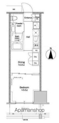 プラウドフラット四谷三丁目[1DK/27.14m2]の間取図