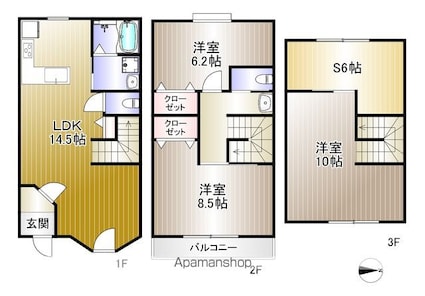 神奈川県川崎市宮前区水沢３丁目[3SLDK/107.57m2]の間取図