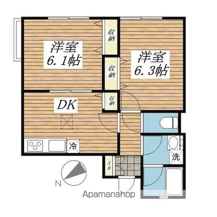 スプーキーパレス[2DK/43.61m2]の間取図