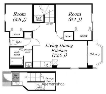 瀬田北壱番館[2LDK/58.12m2]の間取図