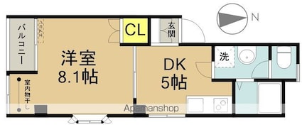 ツインハイムイマギⅠ[1DK/33.9m2]の間取図