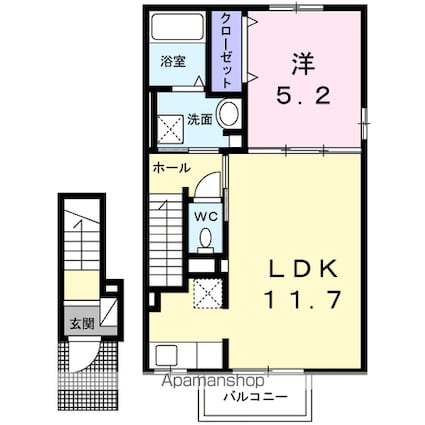 ピュアハイツ・優[1LDK/43.32m2]の間取図