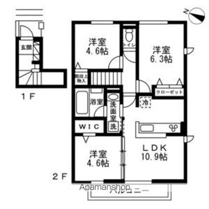 ミルヴィラージュ[3LDK/63.63m2]の間取図