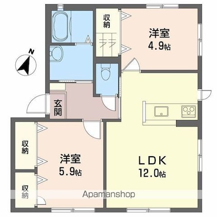 シェ　美の里[2LDK/54.18m2]の間取図