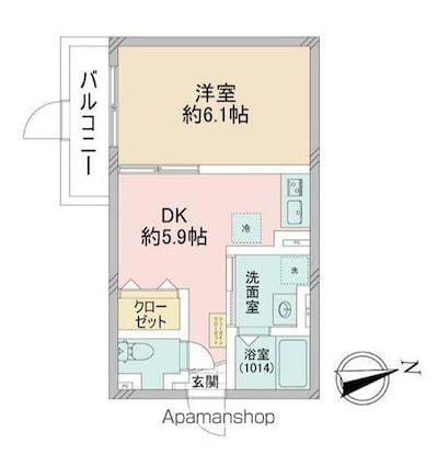 クロレ南流山Ⅵ[1DK/27.6m2]の間取図