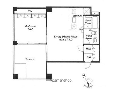 Ｑｉｚ広尾[1LDK/55.55m2]の間取図