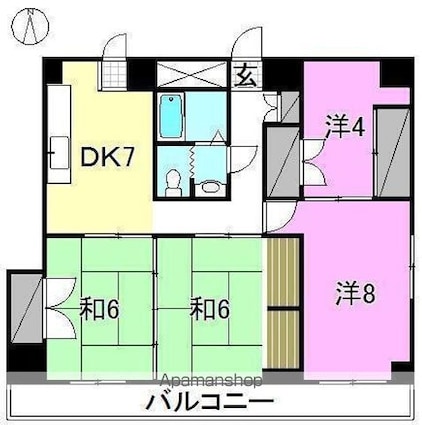 レジデンス勝山[4DK/60.8m2]の間取図