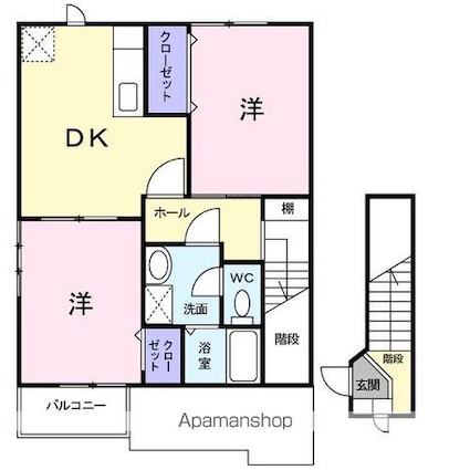 和歌山県和歌山市木ノ本[2DK/54.32m2]の間取図