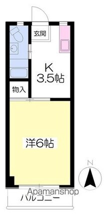 第６グリーンハイツ[1K/19.44m2]の間取図