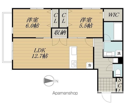 東京都立川市錦町１丁目[2LDK/62.81m2]の間取図