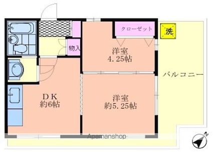 ベルユニゾン[2DK/34.02m2]の間取図